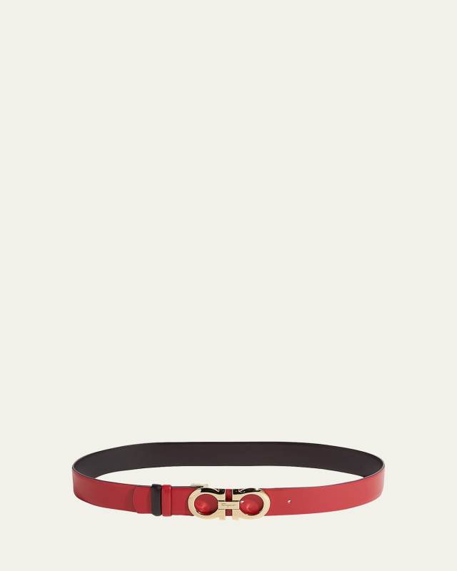 Gancini-Buckle Reversible Leather Belt